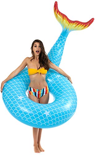 Vickea Giant Inflatable Mermaid Swmming Pool Floats for Adults (Blue) - Thumbnail 4