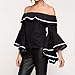SIMSHION Women's Summer Off Shoulder Trumpet Sleeve Ruffled Collar Casual Blouse Tops Shirts Black M
