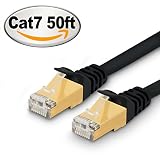 Cat 7 Ethernet Cable 50 ft Black - 10GB Fastest Shielded RJ45 Computer Internet Network Cable - Flat Patch Cable for Modem Router LAN ¡