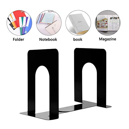 Metal Bookends, Heavy Duty Black Bookend Support, 6.5 x 5 x 5.7 Inch, Set of 4 Pairs