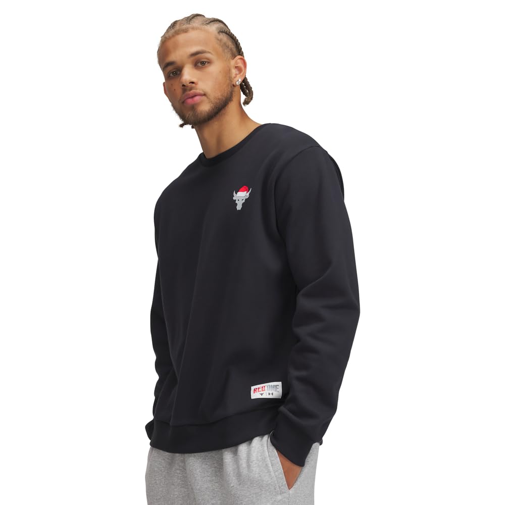 Under Armour Men’s Project Rock Red One Sleighin Gains Crew Neck Sweatshirt, (001) Black / / White, 3X-Large