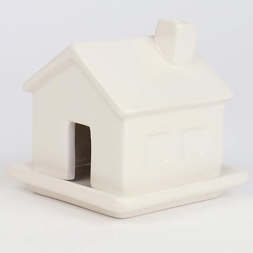 Charming Home Incense Burner - Ceramic House-Shaped Aromatherapy with Smoke-Chimney Feature | Perfect Housewarming Gift | Includes 3 Sandalwood Incense Cones and Resting Dish