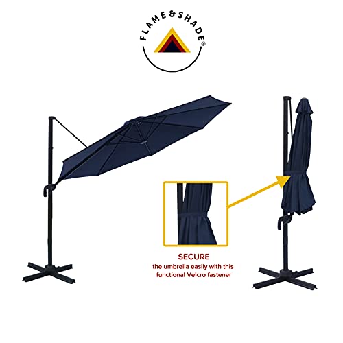 FLAME&SHADE 10 Foot Cantilever Offset Outdoor Patio Umbrella with Base