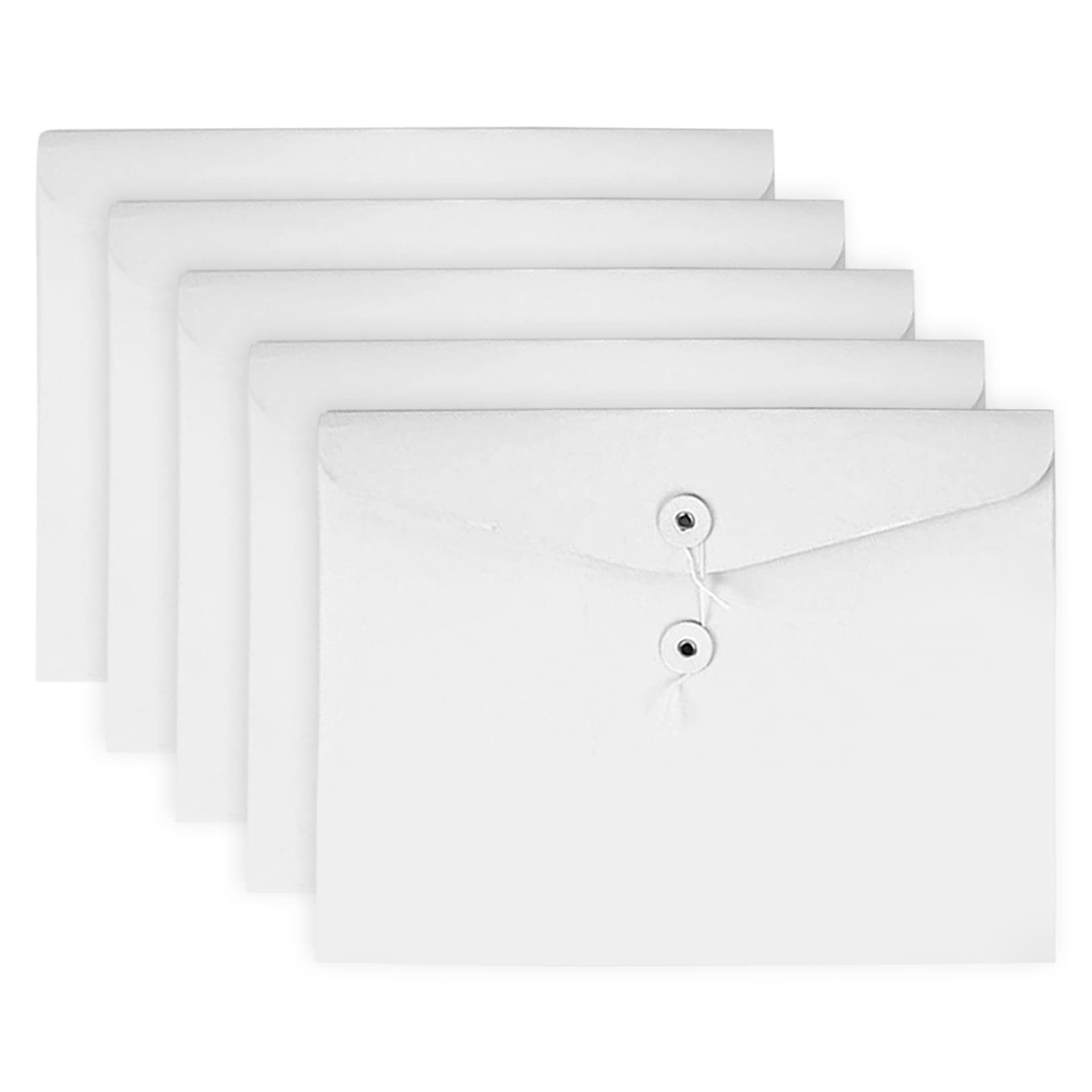 VANRA Kraft String Envelope File Folder Project Pockets File Jacket Document Organizer Flat-No Expansion A4 Letter Size (White, Pack of 5)