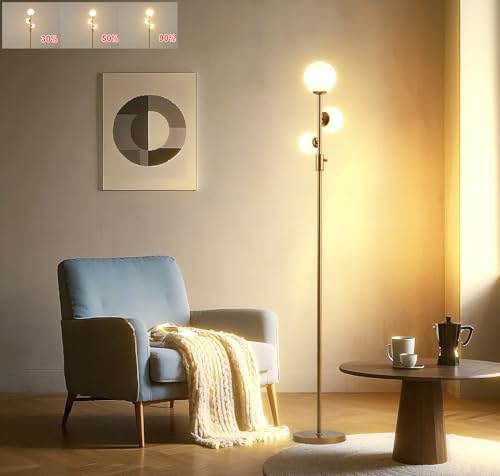 Fiqevs Dimmable 3 Globe Mid Century Modern Floor Lamp, Standing Lamp ...