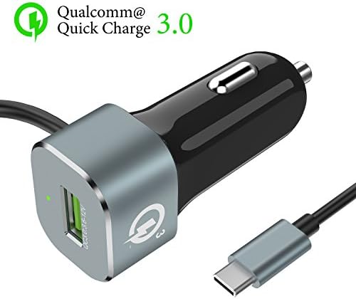 Quick Charge 3.0 Car Charger, ALCLAP 33W USB Car Charger Adapter with Built-in USB C 3.1 Cable for Galaxy S9/Note 8/S8/S8 Plus, iPhone, iPad Pro/Air 2/mini, LG, Nexus, HTC and More