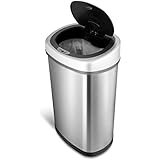 NINESTARS DZT-50-9 Automatic Touchless Motion Sensor Oval Trash Can, 13.2 Gal. 50 L., Stainless Steel