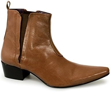 Gucinari BRUNO Mens Leather Cuban Heel Pointed Boots Tan