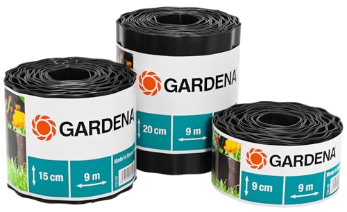Gardena bed edging 20 cm high: ideal lawn delimitation, also for flower beds, 9 m, prevents root propagation, made of plastic, brown (534-20)