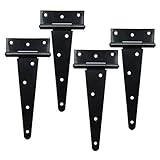 TamBee T-Strap Shed Hinge Gate Strap Heavy Duty Hinge Door Barn Gates Hinges Black Wrought Hardware Iron Rustproof (4, 8inch)
