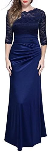 InIridescent Women's Retro Evening Dress Floral Lace 2/3 Sleeve Slim Long Bridesmaid Maxi Gowns
