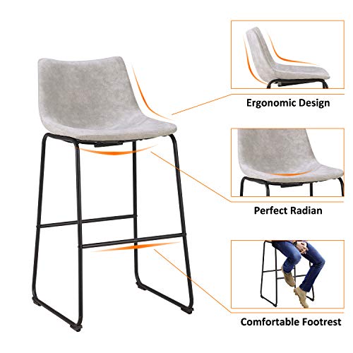 LCH 29 Inch Vintage Pub Bar Stools - Set of 2 Wear-Resistant Fabric Barstools with Durable Frame and Floor Protector, Grey