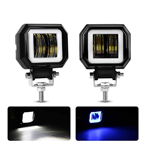 Motorcycle Fog Lights, 2PCS LED Off Road Lights 40W 3Inch Motorcycle Driving Light with DRL Angel Eye 6000K White Spot Lighting Off-road Vehicle Marine Work Light, 2 Years Warranty (2PCS, Blue Halo) - Thumbnail 7
