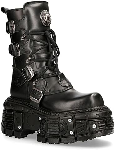 Amazon.com | New Rock 407-S1 Silver Cross BOOTS Black Leather
