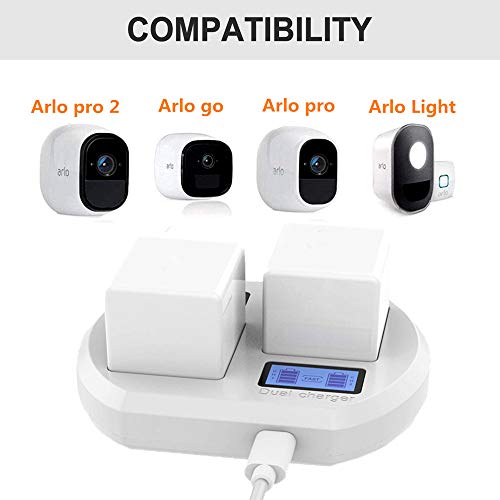 FARSAIL LCD Display Camera Battery Charger Station Compatible with Arlo Rechargable Batteries - Arlo Pro & Pro 2/VMA4400, Arlo Go/VMA4410, Arlo Light/ALS1101