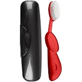 RADIUS Toothbrush Original Big Brush, BPA Free and ADA Accepted, Right Hand, Red Brush and Black Case
