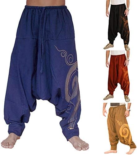 beiguoxu Men Casual Harem Pants Summer Yoga Baggy Aladdin Hippie Spiral Print Trousers - Brown XXL