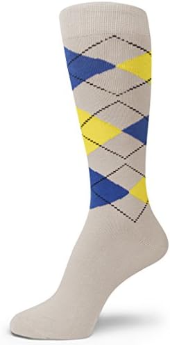 Spotlight Hosiery Men's Groomsmen Wedding Argyle Dress Socks,Light Beige/Blue/Light Yellow