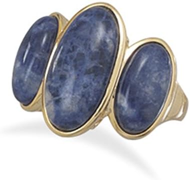 Blue Sodalite 3-stone Ring Gold-plated, 7