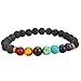 Casoty Men Women 8mm Lava Rock 7 Chakras Diffuser Bracelet Set of 4， Natural Stone Beads Elastic Healing Yoga Bracelets