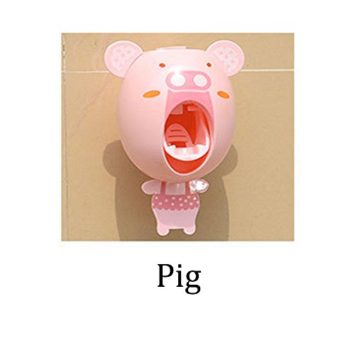 Lexitek baby Toothbrush Dispensers,kids Hands Free Toothpaste Dispenser children Automatic Cartoon Cute Animal Toothpaste Squeezer Good Gift for Children (Pig)
