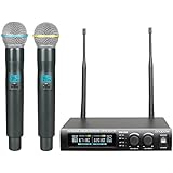 innopow Metal Dual UHF Wireless Microphone System,inp Metal Cordless Mic set, Long Distance 150-200Ft ,16 Hours Continuous Use for Family Party,Church,Small karaoke Night (WM200)