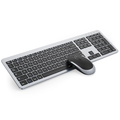 seenda SK38-3 Tastatur Maus Set Kabellos, Ultra-Dünne, Schwarz&Silber