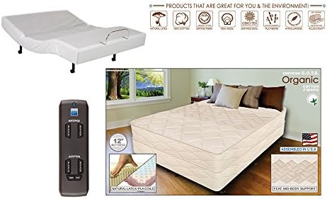 Adjustable Wireless Remote Bed Frame Base Zero Gravity and Dual Massage Electric Frame Bundle with with 12" Organic Natural Latex QUEEN Size Mattress - No Chemicals