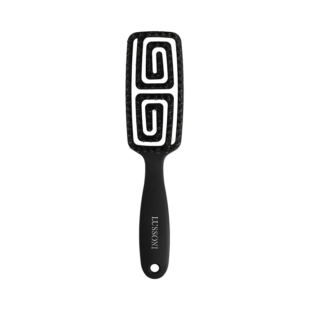 T4B Lussoni Labyrinth Flexible Hair Brush with Natural Boar Bristles Designed for Medium and Long Hair with Comfortable Elastic Vented Structure