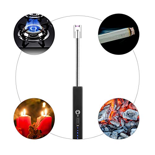 USB Arc Lighter for Candle Rechargeable - Windproof Long Arc Rechargeable Lighter 360 Flexible Neck with LED Lights Battery Display, Kitchen Household Camping BBQ Firework (Black) - Thumbnail 5