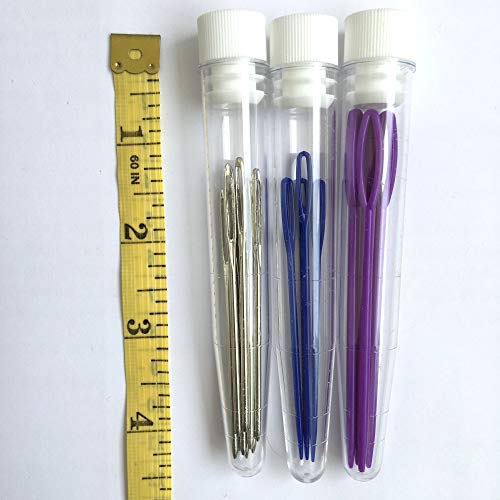 Blunt Large Eye Needles 20 Pcs - Assorted Big Eye Steel and Plastic Yarn Knitting Needles and 3 Clear Tubes