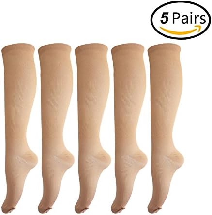 5 Pairs Compression Socks Men &amp; Women (15-20mmHg), BEST Graduated Athletic Fit for Running, Nurses, Shin Splints, Flight Travel, Boost Stamina, Circulation, and Recovery (Nude,S/M)