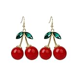 Qpower 1 Pair Women Fashion Cherry Drop Dangles Rhinestone Ear Studs Earrings