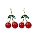 Qpower 1 Pair Women Fashion Cherry Drop Dangles Rhinestone Ear Studs Earrings