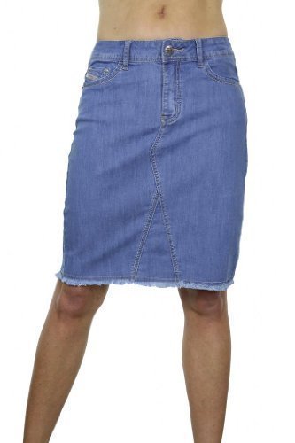 (2471) STRETCH DENIM ABOVE KNEE JEANS SKIRT FRAY BOTTOM BLUE