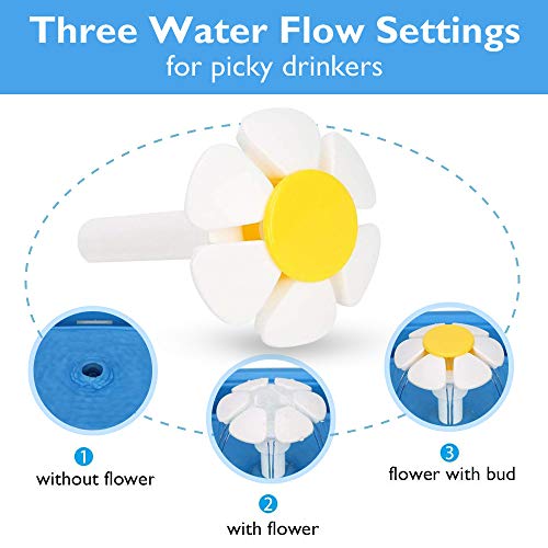 Flower Cat Water Fountain, 2.5L Quiet Cat Drinking Fountain - Automatic Electric Pet Water Fountain for Cats - Cat Drinking Water Fountain with Square Triple Action Filter - 85 oz Cat Fountain