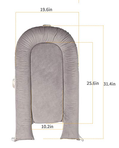 ChildLike Baby Nest Co-Sleeping for Baby Infant Floor Seat Original Lounger Baby Nest- Ultra Soft Velvet& Breathable Fiberfill Portable Adjustable Newborn Shower Gift Essential(Grey)