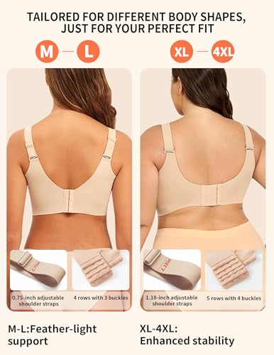 PoseFree Womens Seamless Wireless Supportive Bra Push Up Comfort Soft No Underwire Full Coverage T-Shirt Bra