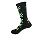 Leegoal Unisex Hip Hop Maple Leaf Printed Cotton High Socks,Black and Green, 1 Pair