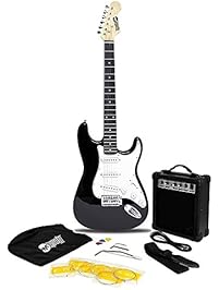 RockJam RJEG02-SK-BK ST Style Electric Guitar Super Pack with Amp, Gig Bag, Strings, Strap, Picks, Black