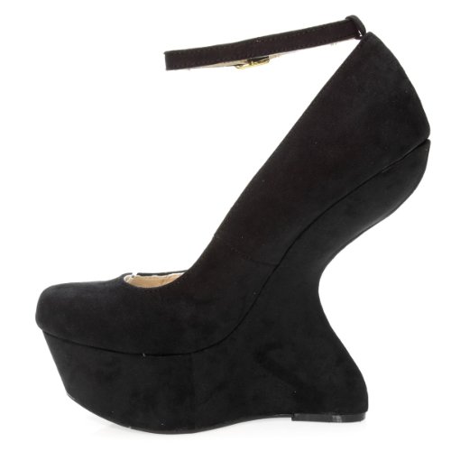 Qupid Women's TING01 Ankle Strap Mary Jane Curved Heel Less High Heel