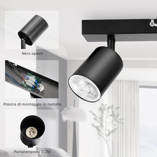 TaFiCo LED Ceiling Lights with 3 Lights, Ceiling Light, Black GU10, LED Ceiling Spotlights Swivelling Indoor Wall Spot for Kitchen, Living Room, Bedroom, Hallway