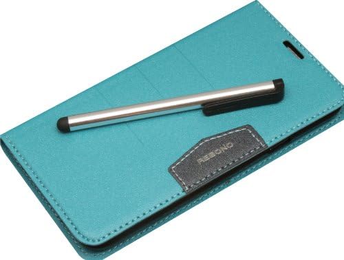 Rebono Premium Leather Protective Wallet Flip Case With Stand For Samsung Galaxy S5 With Card / Money Slot. Free Stylus Pen Gift Included (Light Cyan)