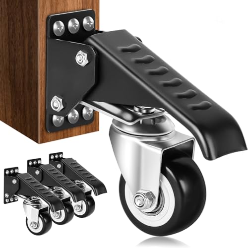 Castor Wheels Heavy Duty, Capacity 370KG Set of 4 Stepdown Casters Adjustable Polyurethane Durable Steel Construction