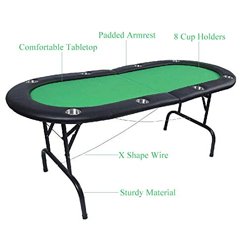 IRONWALLS 72''x33''x30'' Foldable Poker Table 8 Player Folding Poker Play Card Casino Game Table Oval Green