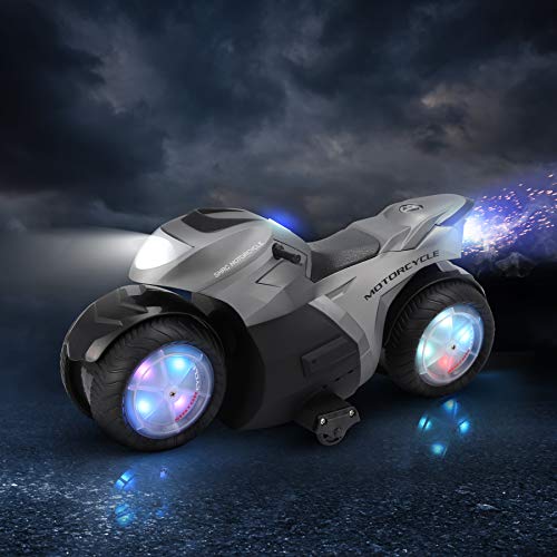 RC Motorcycle for Kids,Remote Control Car Toy for Boy and Girl,360° Spinning Action Rotating Drift Stunt Motorbike,2WD High Speed,Two Rechargeable Battery,Birthday for Kids
