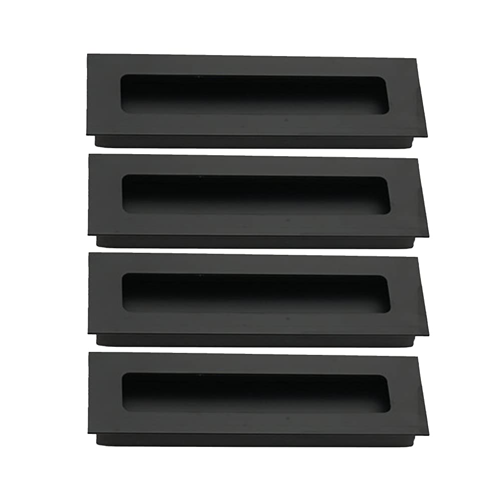 BOZONLI 4 Pack Black Aluminium Alloy Sliding Door Embedded Concealed Handles Cabinet Drawer Tatami Square Slotted Recessed Handle 128mm — image 1