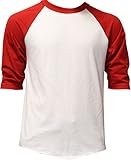 Casual Raglan Tee 3/4 Sleeve TShirt Baseball Jersey M White Red