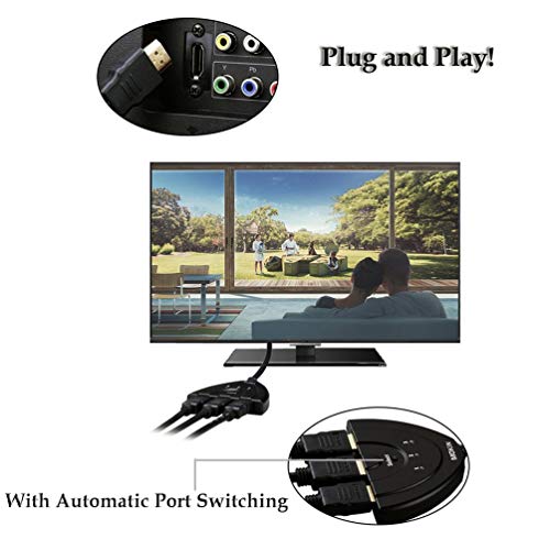 HDMI Switch 3 Port 4K HDMI Splitter Switch 3x1 Switch Splitter with Pigtail Cable Support Ultra HD 3D 1080P HDCP Splitter Hub for Apple TV 4K, Fire Stick, HDTV, PS4, Xbox, Game Consoles, PC and More