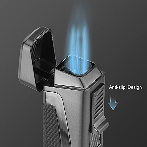 PIPITA Torch Lighter Windproof Triple Jet Flame Butane Cigar Lighter with Punch Cutter Adjustable Refillable Zinc Alloy Lighter (Butane Not Included) (Red)